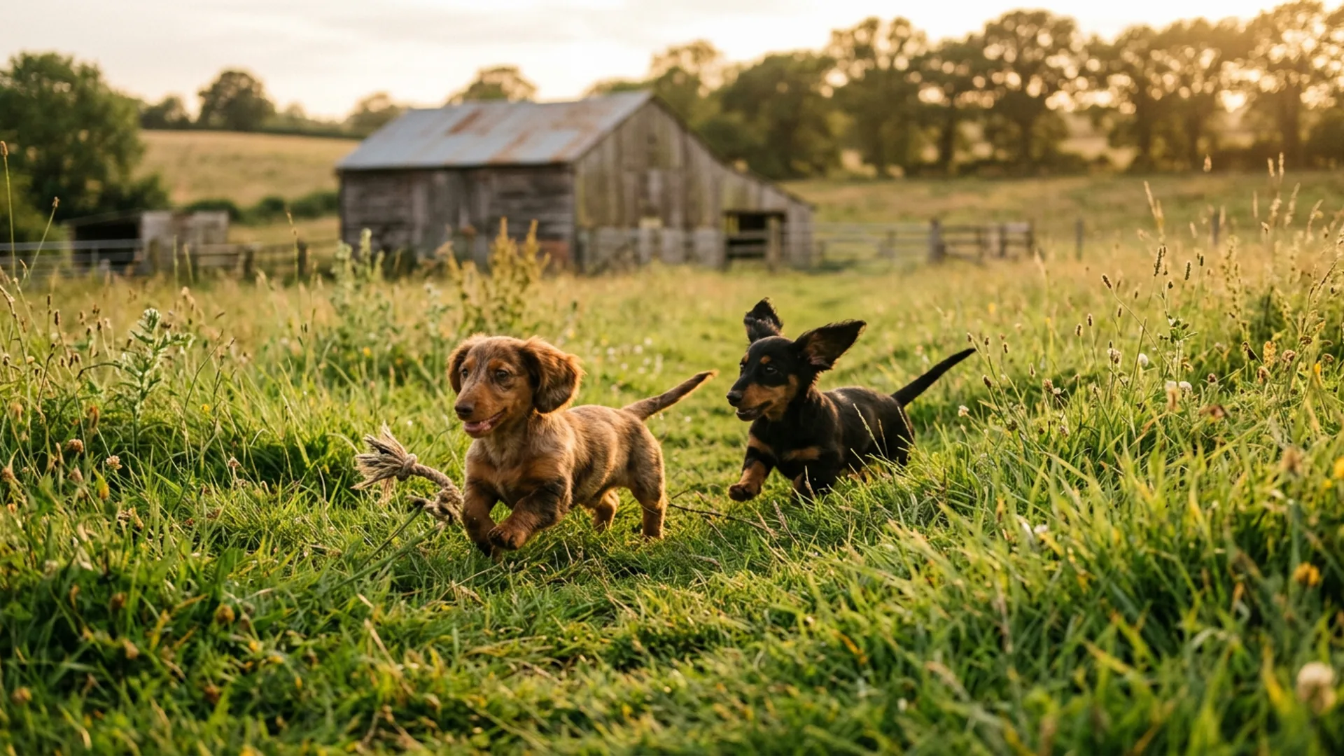 Dachshund puppies on the farm
